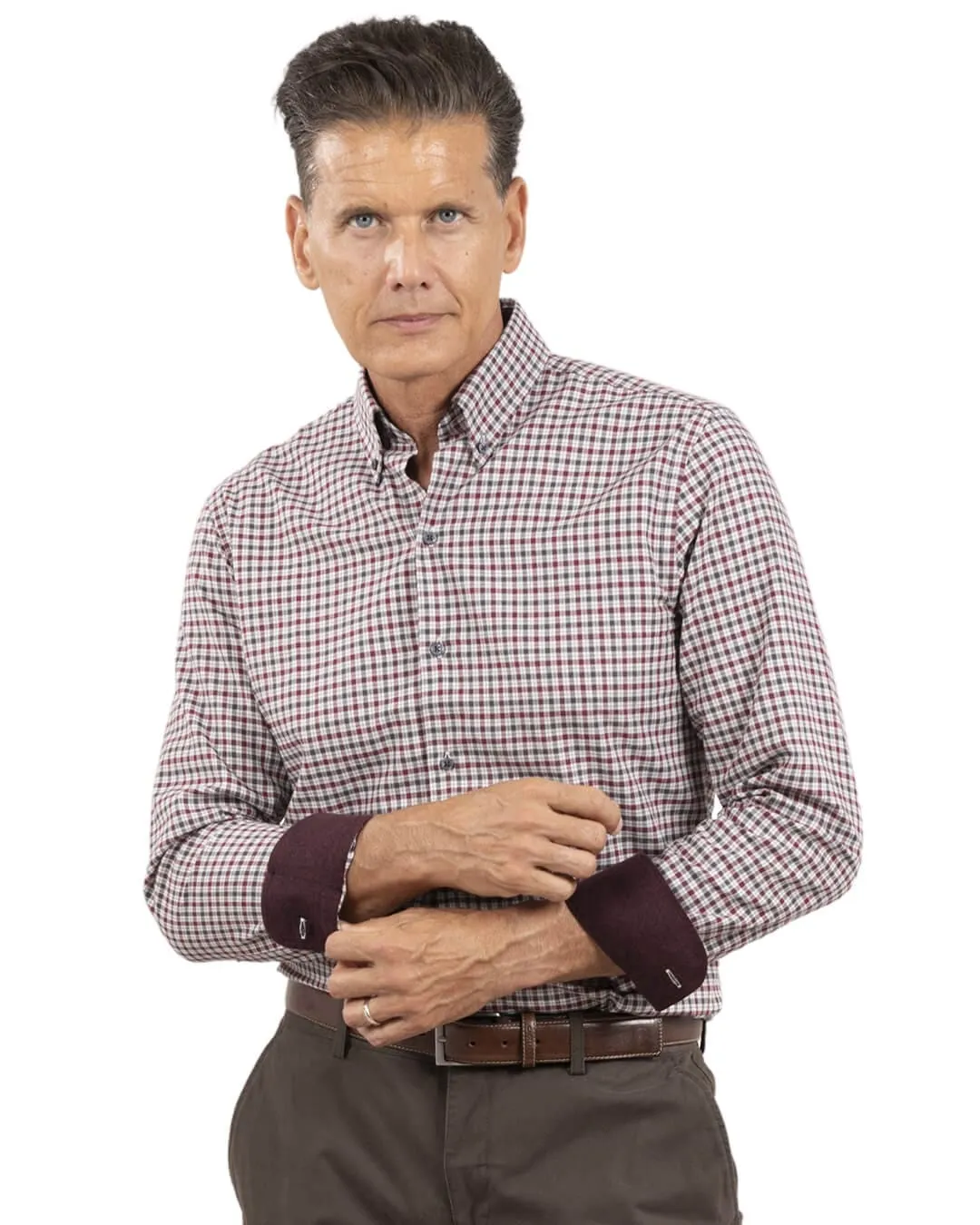 Slim Fit Grey Brushed Twill Check Button Down Shirt