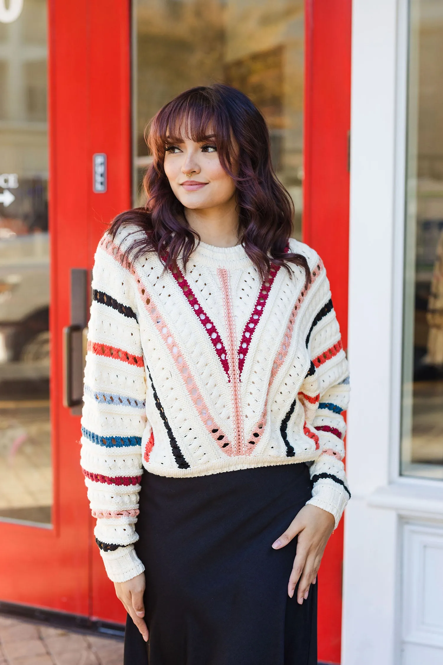 The Around & About Striped OPen Knit Sweater