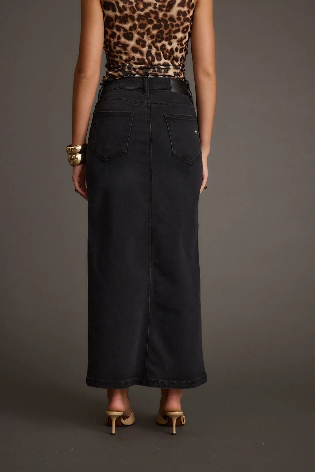 Wilder Black Stretch Denim Maxi Skirt