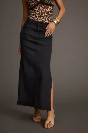 Wilder Black Stretch Denim Maxi Skirt