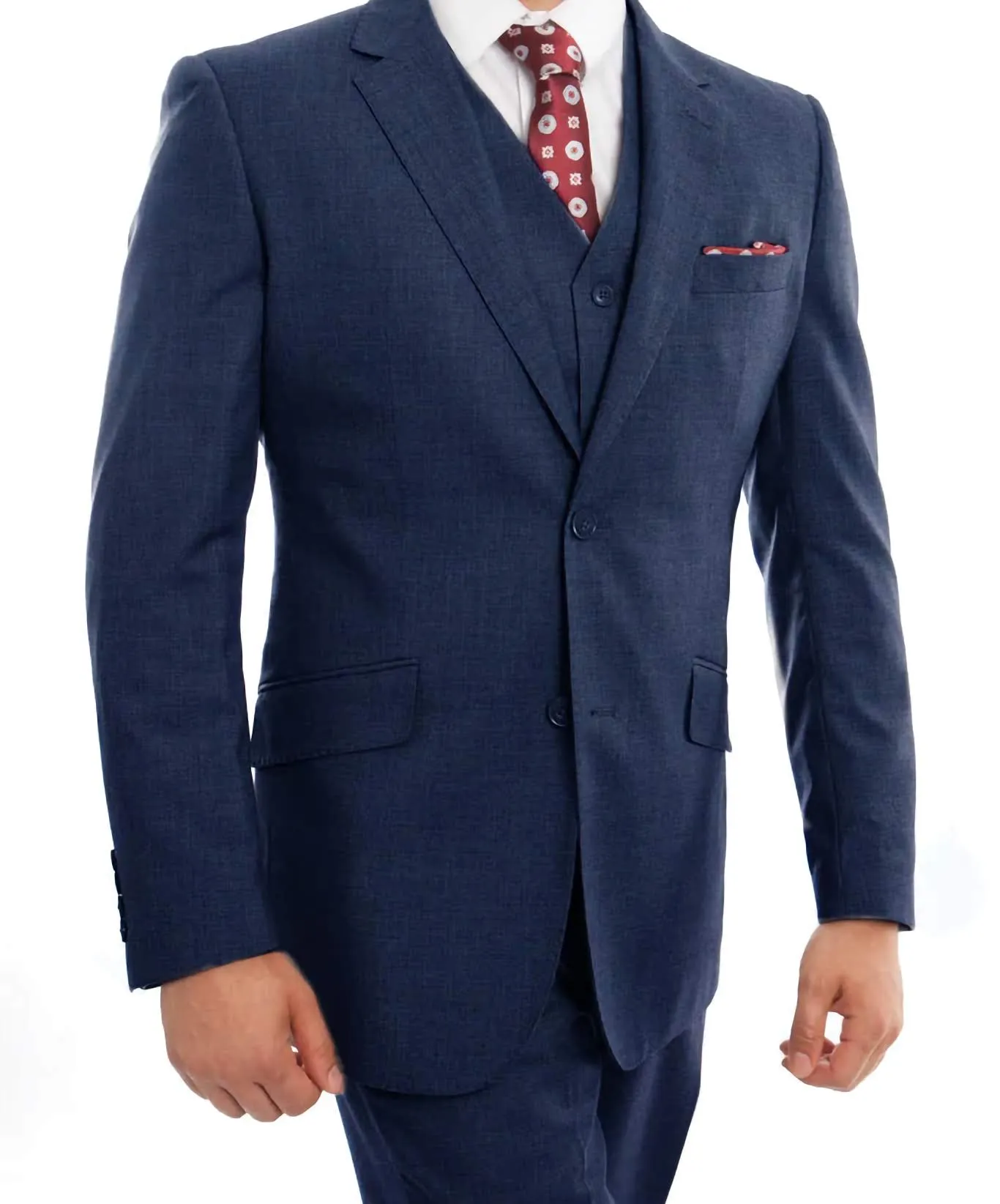 Wool Suit Modern Fit Italian Style 3 Piece in Indigo