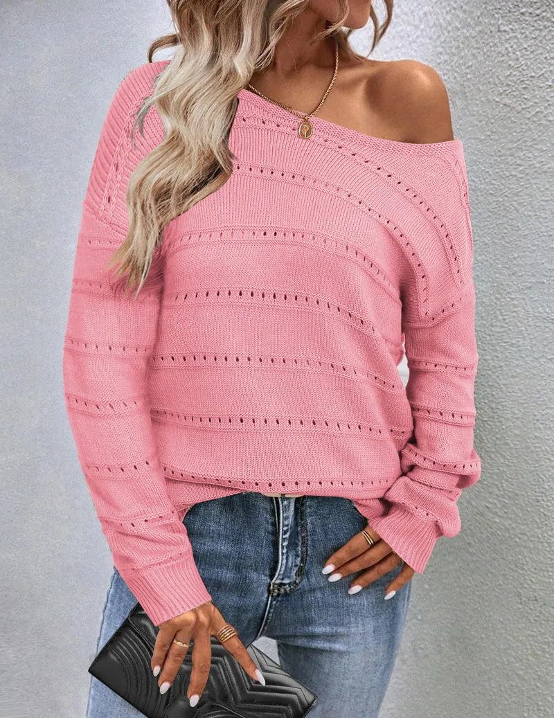 Zeagoo Womens Sweaters Cute Long Sleeve Off The Shoulder Tops