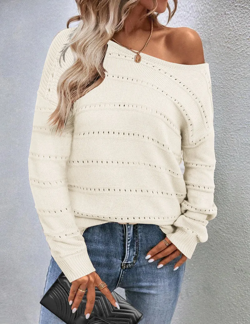 Zeagoo Womens Sweaters Cute Long Sleeve Off The Shoulder Tops