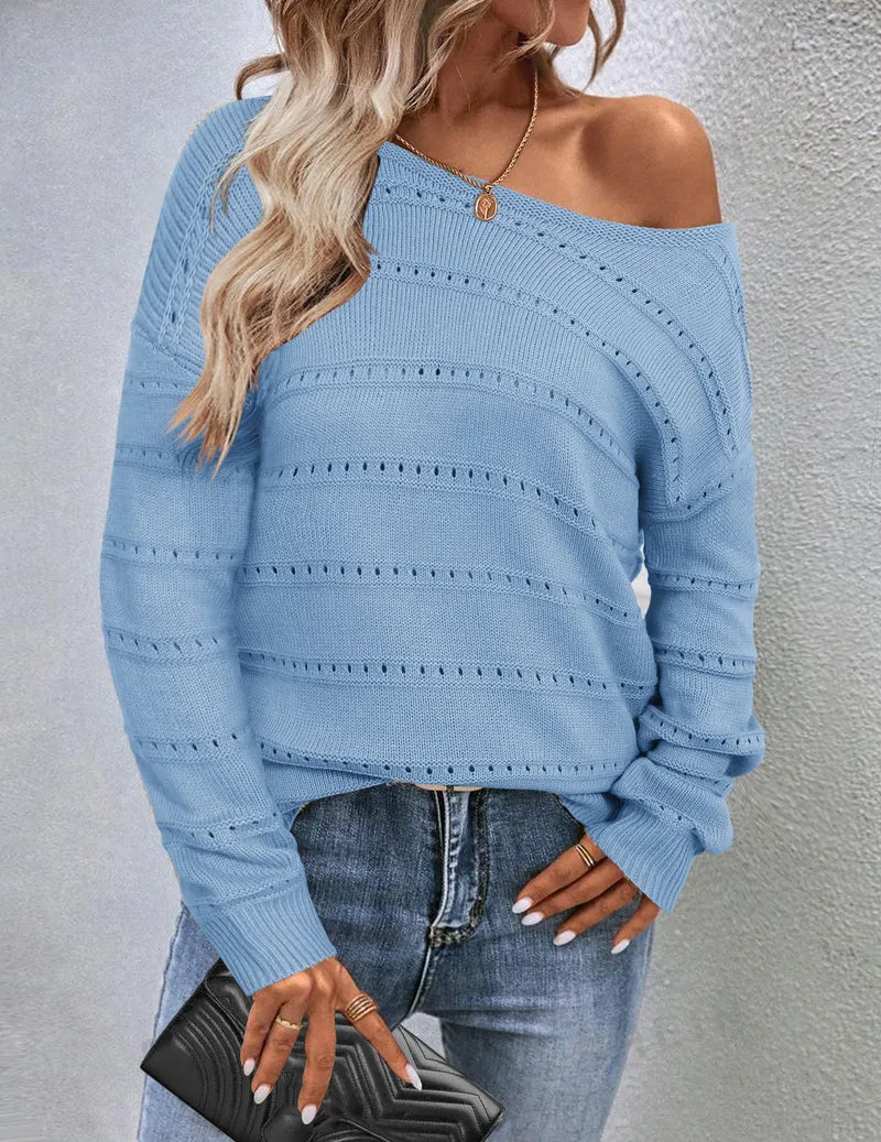 Zeagoo Womens Sweaters Cute Long Sleeve Off The Shoulder Tops