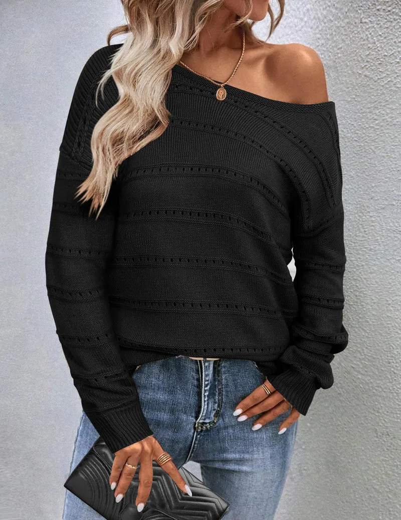 Zeagoo Womens Sweaters Cute Long Sleeve Off The Shoulder Tops