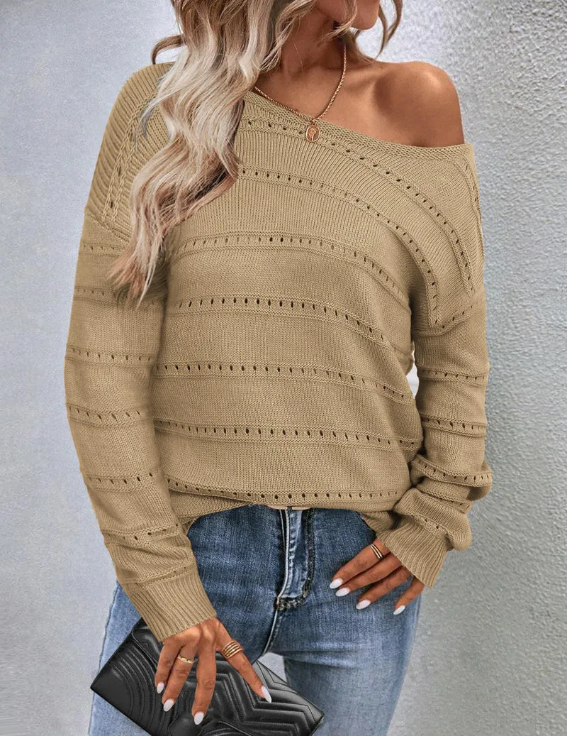 Zeagoo Womens Sweaters Cute Long Sleeve Off The Shoulder Tops