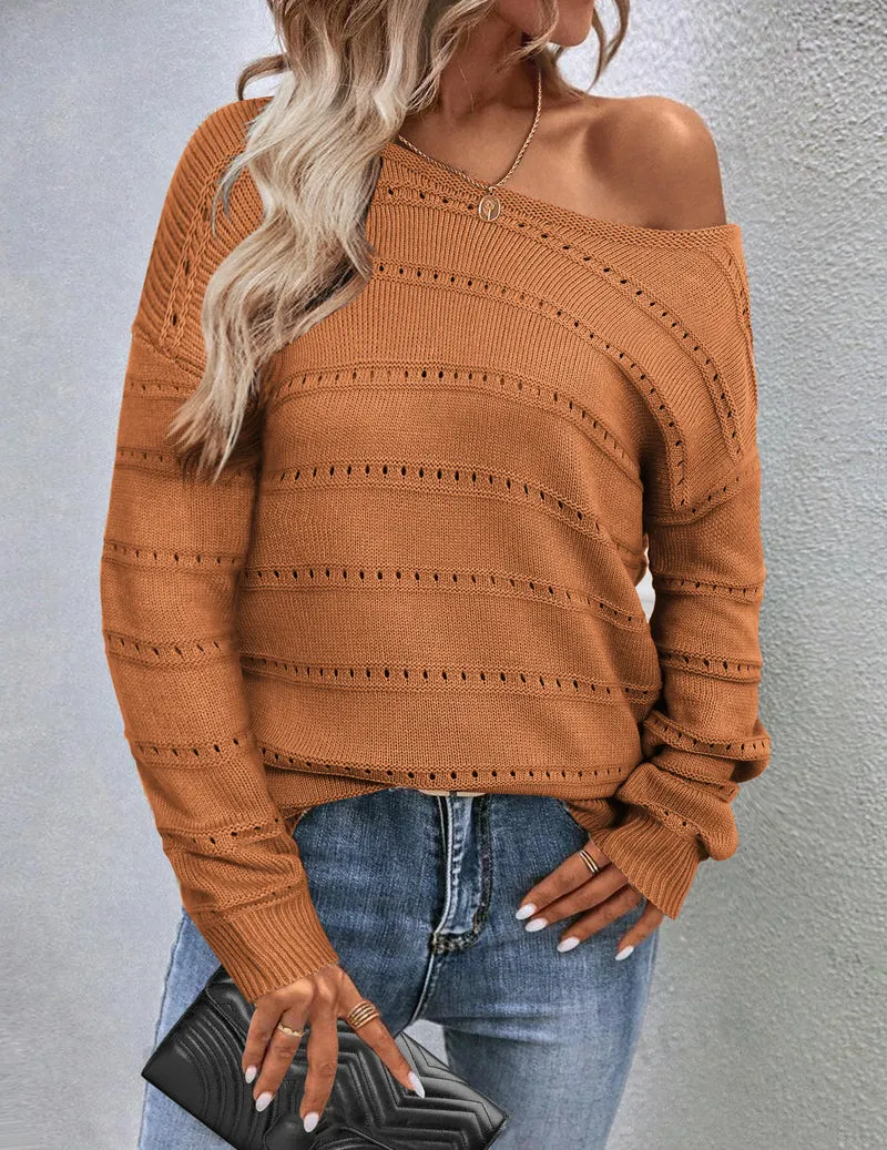 Zeagoo Womens Sweaters Cute Long Sleeve Off The Shoulder Tops