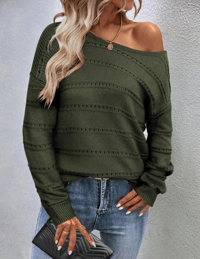 Zeagoo Womens Sweaters Cute Long Sleeve Off The Shoulder Tops